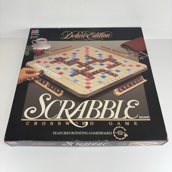 Hasbro Other - Scrabble Crossword Board Game Deluxe Edition Rotating Hasbro 1998 4034 COMPLETE